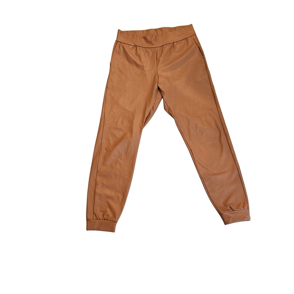 Commando Faux Leather Joggers Women Size Medium Cognac Brown Pull On SLG45